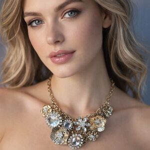 ✨ Gold-Tone Floral Crystal Statement Necklace by Frank Herval